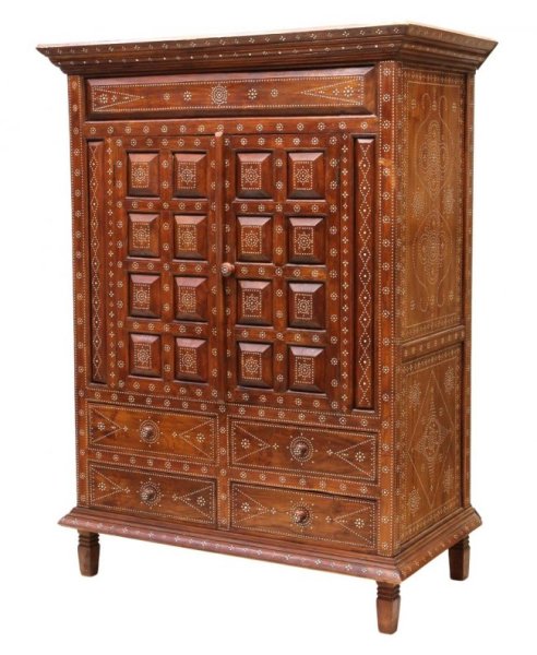 08 Mother of Pearl Inlaid Wood Cabinet