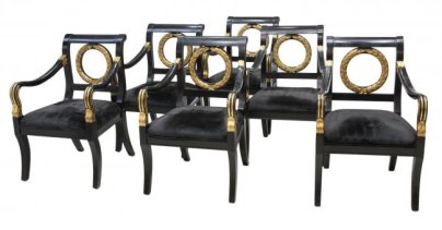 20 Set of 6 French Empire Style Parcel Gilt Lacquer Chairs
